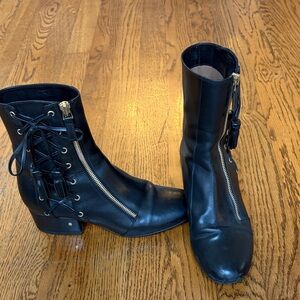 Elegant Black Lace-Up Leather Boots